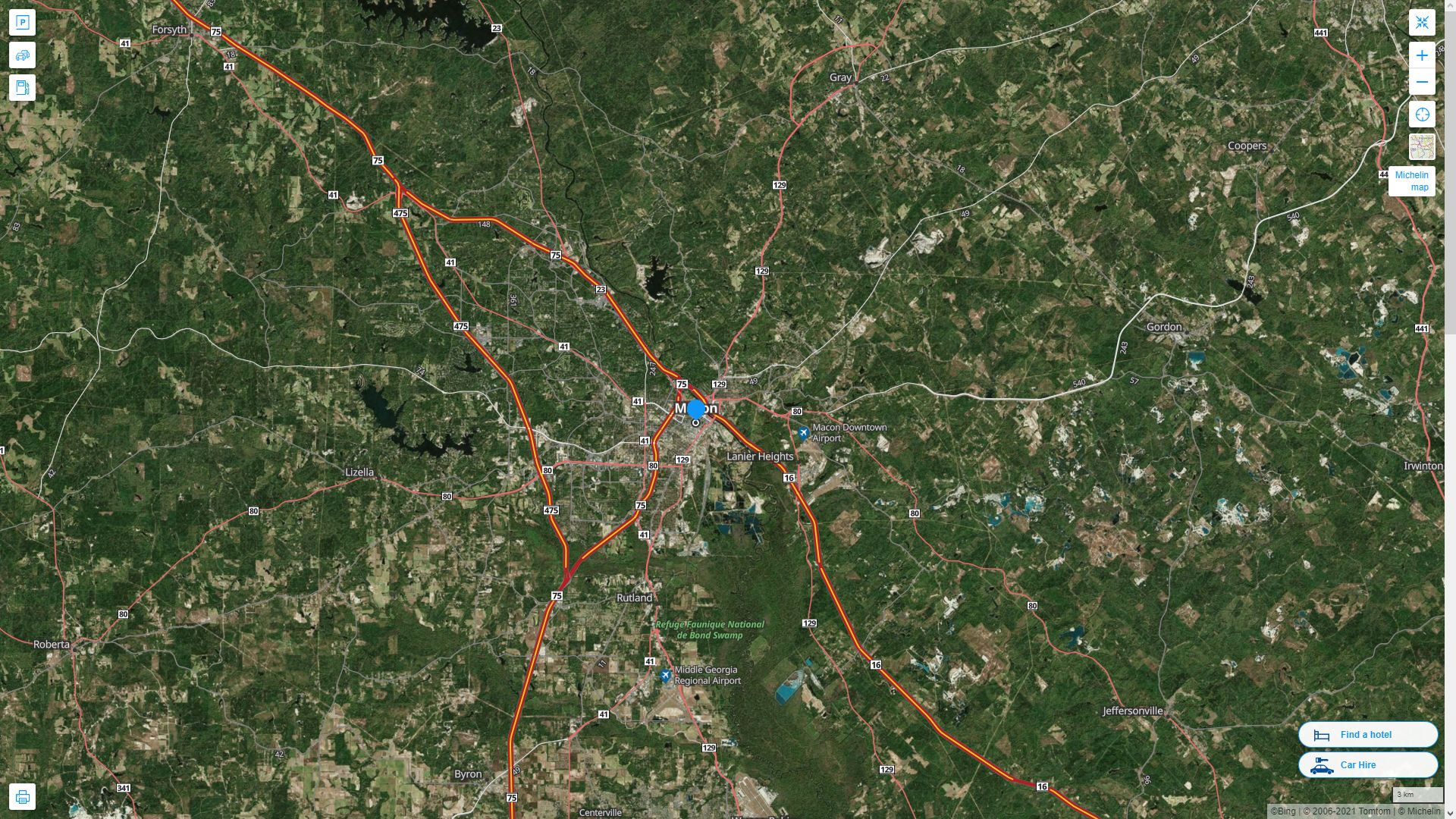 Macon Georgia Highway and Road Map with Satellite View